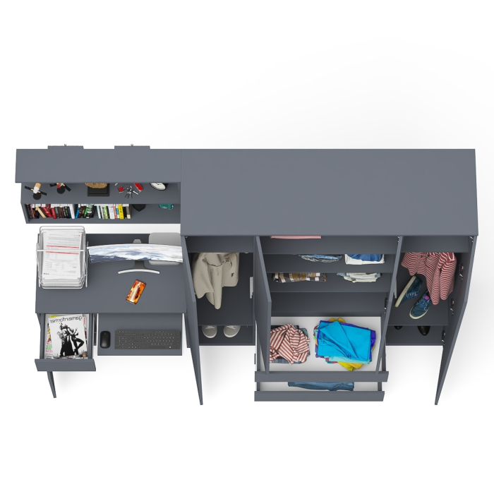 Домашние кабинеты, Четырёх-дверный шкаф-комод Мори МШ1600.1 с компьютерным столом МС-1 тумба слева и верхней полкой