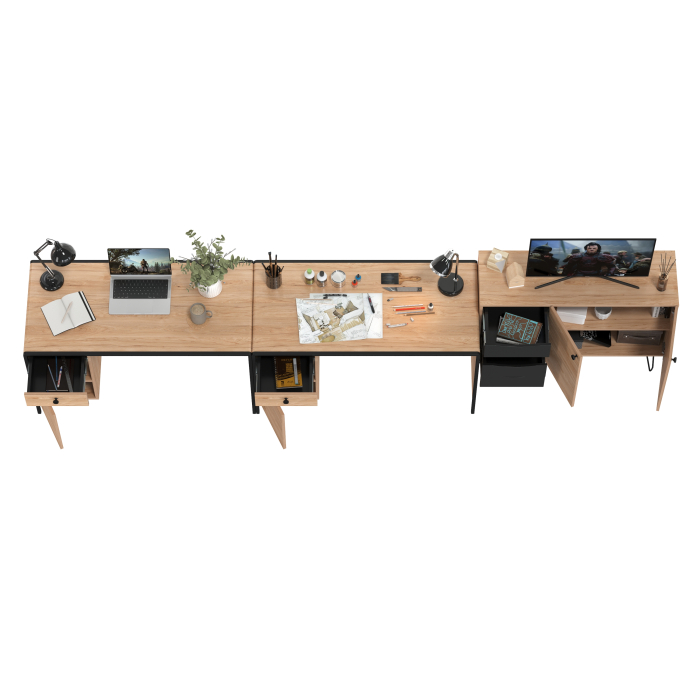 Домашние кабинеты, Рабочее место для двоих человек из двух письменных столов и комода Брюс