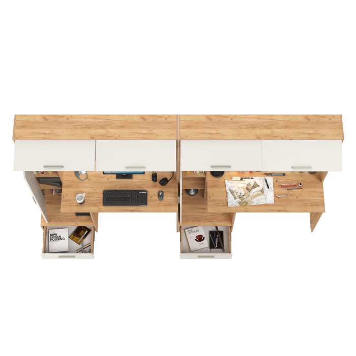 Прямые компьютерные столы, Лайт столы письменные 03.243Н с верхними полочками