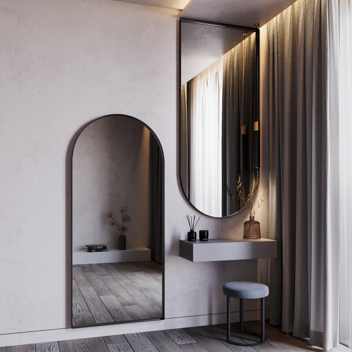 Зеркала в спальню, Дизайнерское настенное/напольное зеркало GENGLASS Arkis в металлической раме