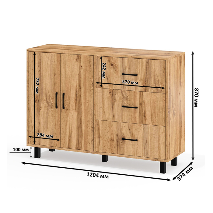 С зеркалом, Стол косметический с подсветкой 110 и тумба-комод с тремя ящиками и дверками 123-1204