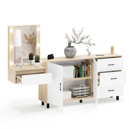 Косметический навесной столик с подсветкой и комод с ящиками и дверками 123-1604