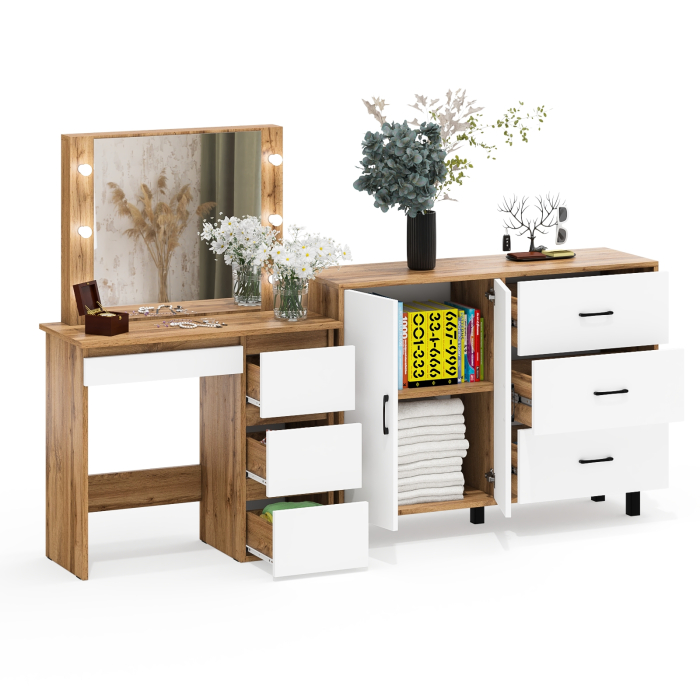 С зеркалом, Комод-тумба 123-1204 и столик косметический с подсветкой и зеркалом Сура