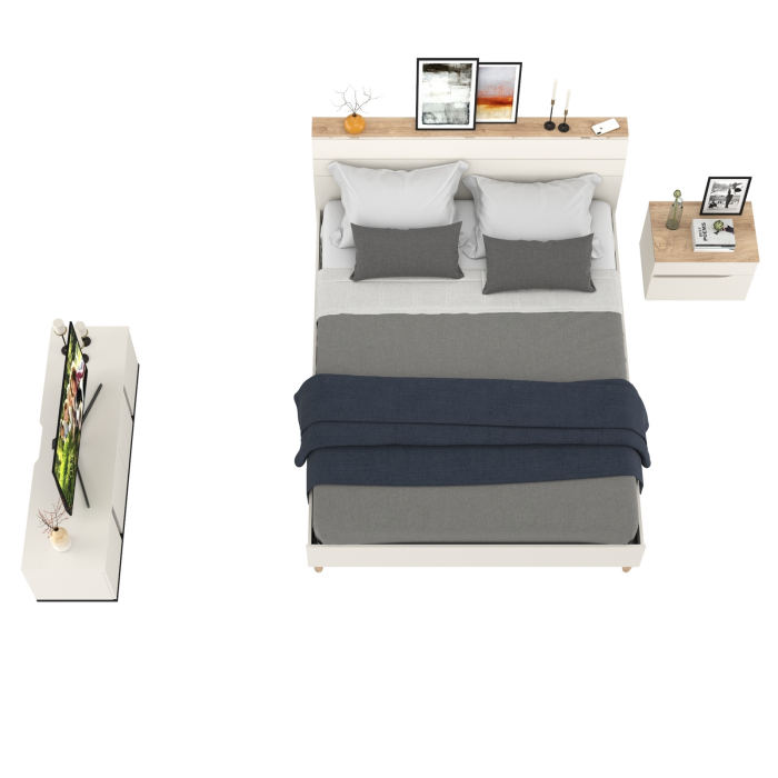 Спальные гарнитуры, Прикроватная тумба Муссон с кроватью 11.41 с основанием 1600 и TV-тумбой 13.276