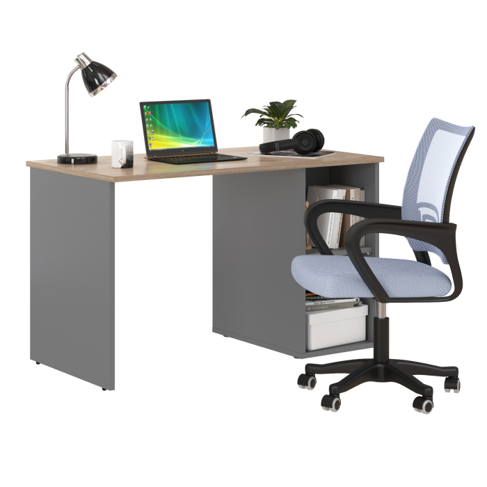 Прямые компьютерные столы, Письменный стол Лайт 12.163 с домашним креслом 103 серым