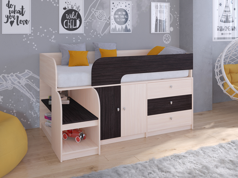 Кровати-чердаки, Кровать-чердак Астра 9 V1 Дуб молочный
