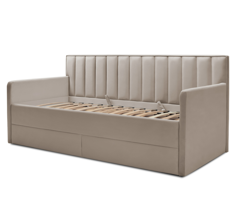 Мягкая кровать, Кровать с  дополнительным спальным местом  и боковинами Порше, микровелюр