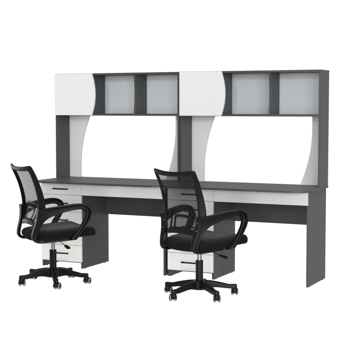 Прямые компьютерные столы, Комплект из двух рабочих столов Сигма и двух компьютерных кресел чёрных