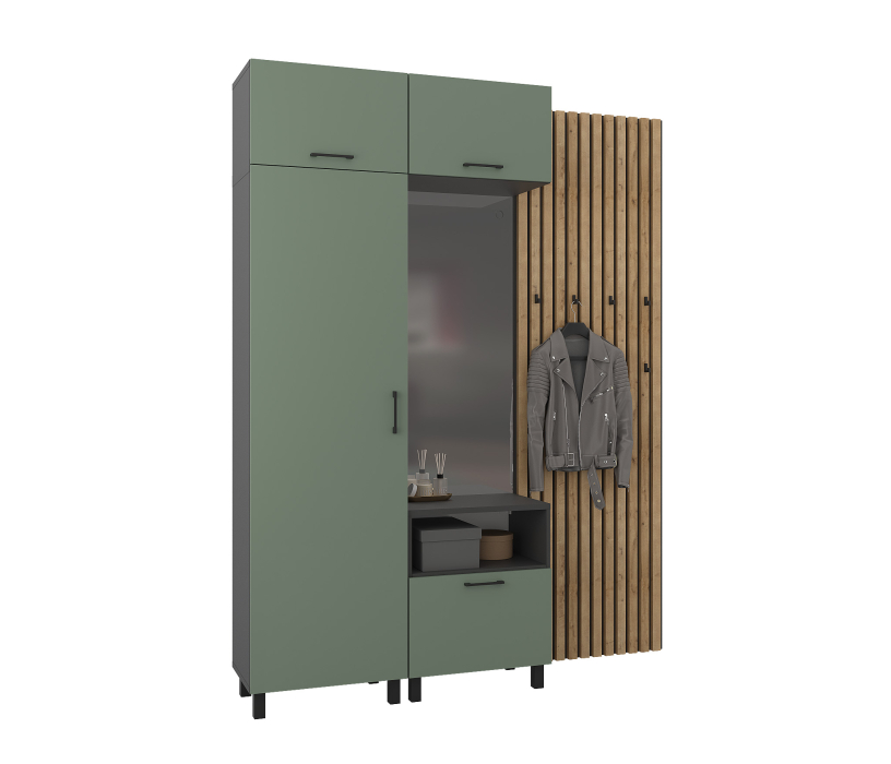 Прихожие, Прихожая Тренд с рейками Диамант серый/Белла Камыш