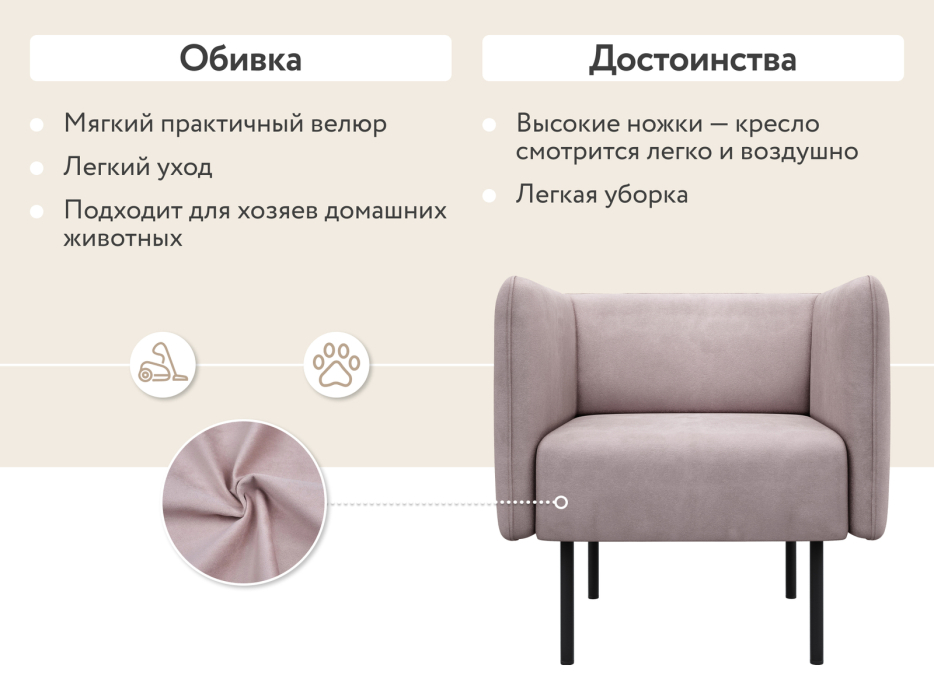 Кресло для отдыха, Кресло тканевое Рио, велюр