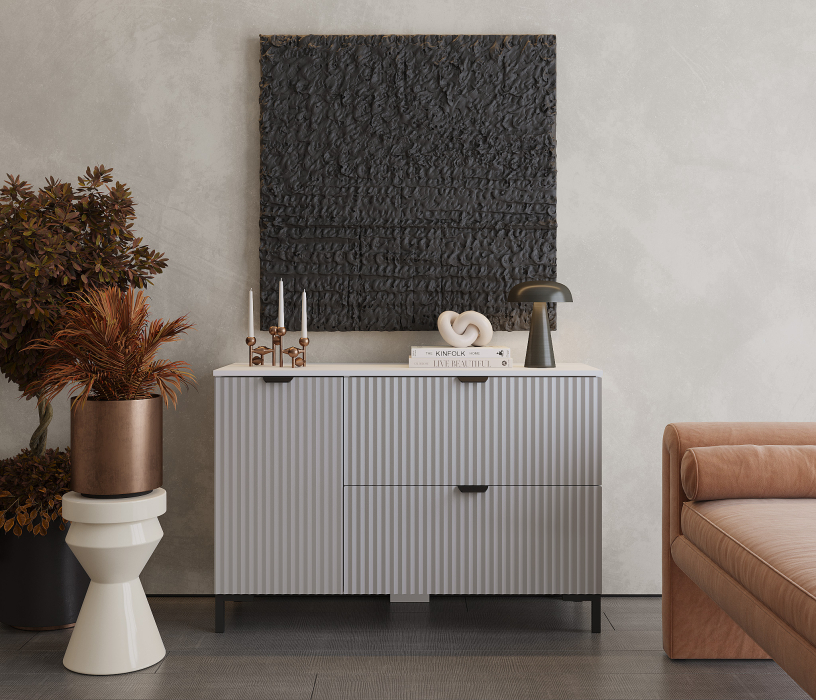 Комоды, Комод Тренд СБ-3447 2 ящика, 1 дверь Белый Альпийский/МДФ Джаз Серый