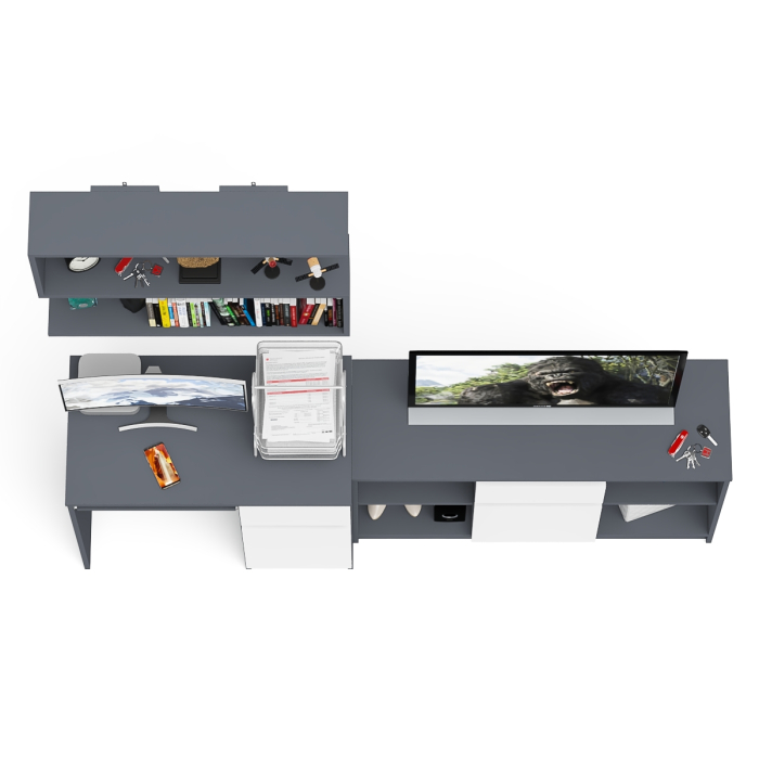 Прямые компьютерные столы, Открытая полка Мори 900 с компьютерным столом МС-1 правый и тумбой 1204-1