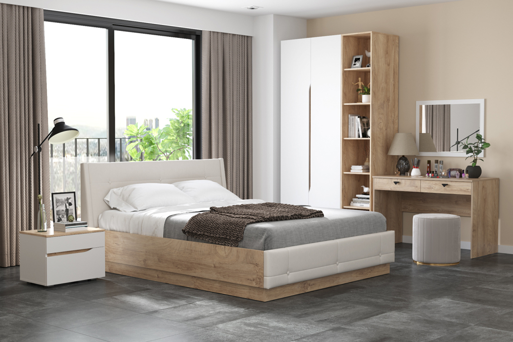 Спальные гарнитуры, Кровать Муссон с подъёмным ортопедом и стол Бостон с зеркалом, 1600х2000 мм