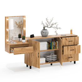 Косметический навесной столик с подсветкой и комод с ящиками и дверками 123-1604