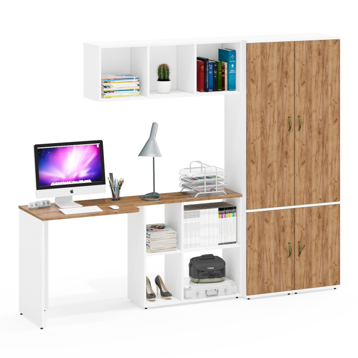 Домашние кабинеты, Два пенала для одежды и бумаг Лидер-8 с навесной полкой с письменным столом