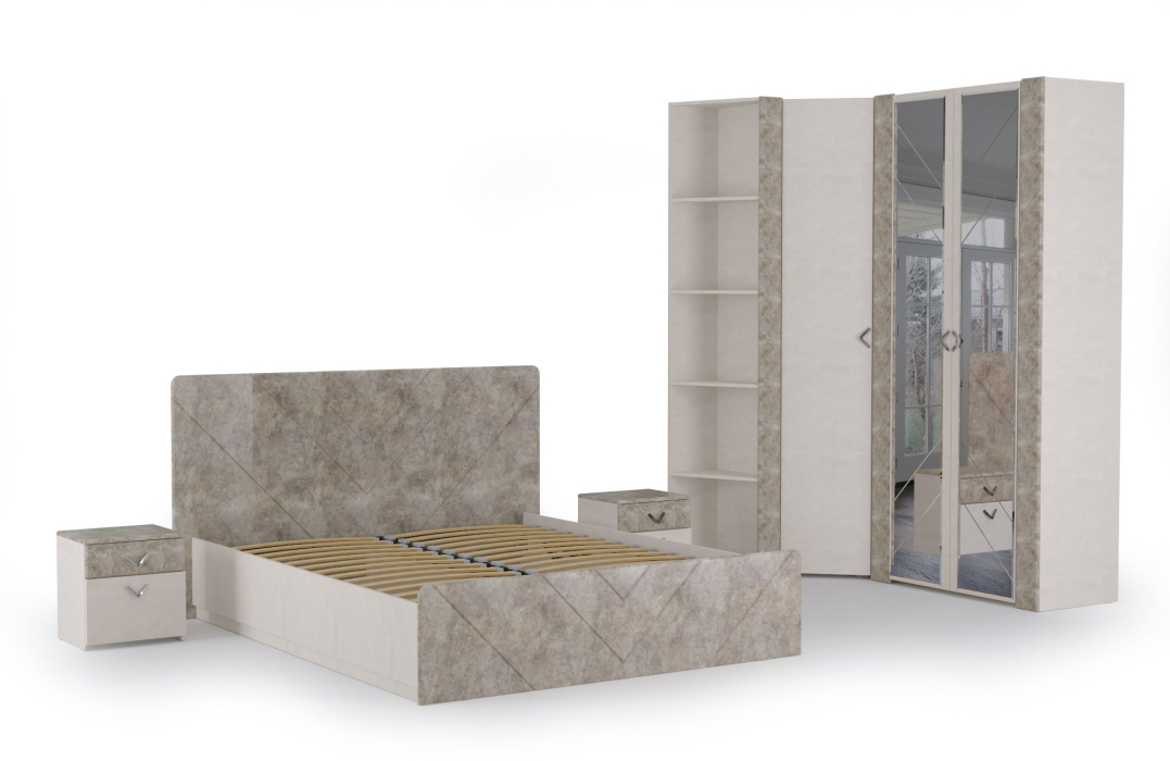 Модульные cпальни, Спальня Амели № 6 шёлковый камень/бетон чикаго беж, 6 предметов мебели