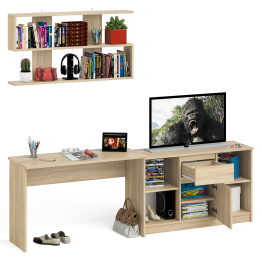 Тумба большая с дверками и нишами с письменным столом Мори и верхней полкой на 1200