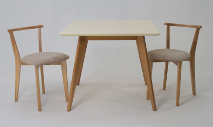 Стол Сканди М 100 натур/слоновая кость со стульями Франк натур велюр бежевый