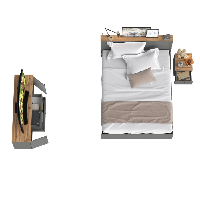 Спальные гарнитуры, Набор мебели в спальню Остин из кровати с основанием с ТВ-тумбой и прикроватной тумбы