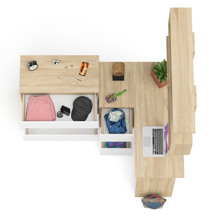 Домашние кабинеты, Стол компьютерный Мори МС-16 с тремя ящиками слева с книжной полкой на 1200 и комод на 4-ре ящика