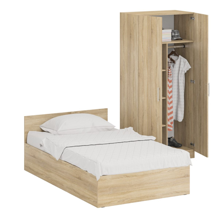 Спальные гарнитуры, Кровать односпальная 1200 со шкафом для одежды 2-х створчатым Стандарт
