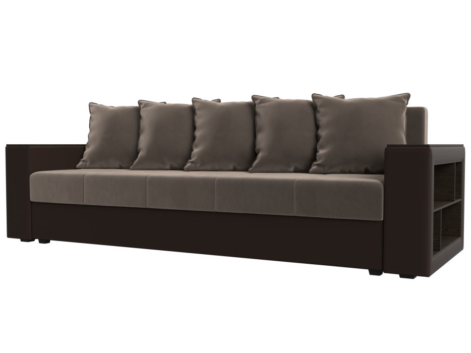 Диваны прямые, Диван прямой Дубай Лайт полки справа, велюр/экокожа