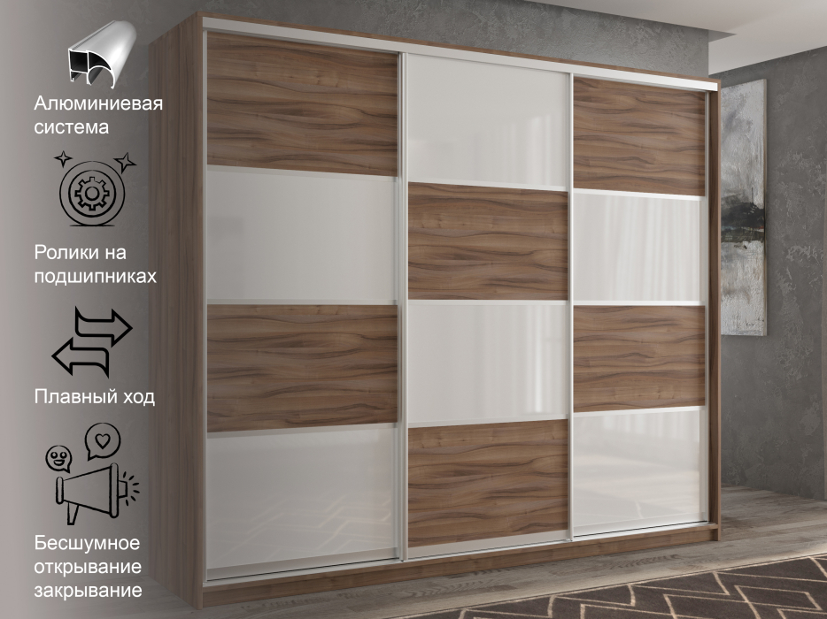 Шкафы-купе 3-х дверные, Шкаф-купе 3х дверный Кааппи 14 210х60