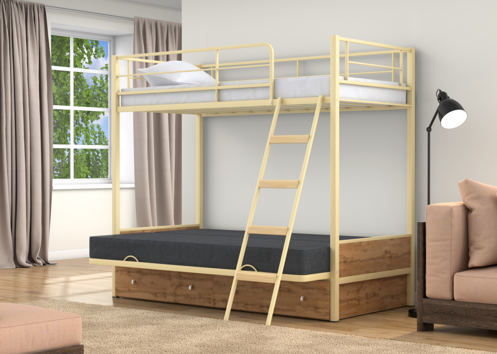 Для подростков, Двухъярусная кровать-диван Дакар 2 ящики Дуб крафт табак
