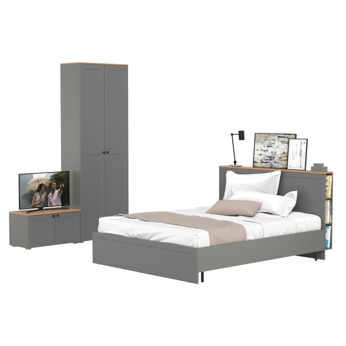 Спальные гарнитуры, Кровать двухспальная Остин с ортопедическим основанием с тумбой 13.257 и шкафом 16.307