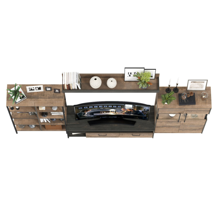 Стенки для гостиной, Стенка лофт в гостиную Трувор № 57 с комодом-витриной с подсветкой