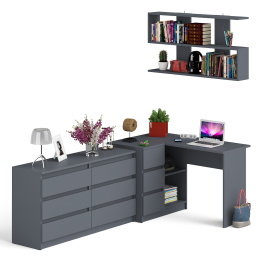 Стол угловой компьютерный Мори МС-16 левый с навесной книжной полкой и комодом МК1380.6