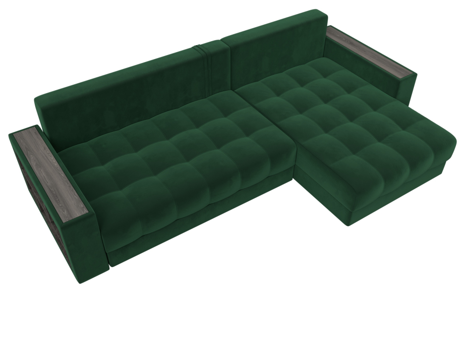 Диваны угловые в гостиную, Диван угловой с декором и полкой Лига-050 НПБ, велюр SEVEN