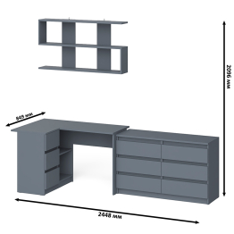 Стол компьютерный угловой МС-16 левый Мори с полкой для книг и широким комодом