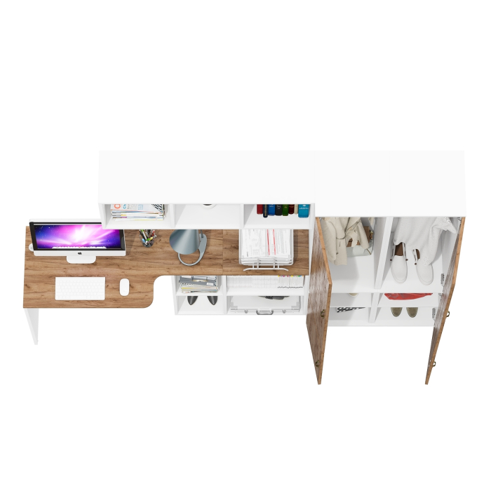 Домашние кабинеты, Два пенала для одежды и бумаг Лидер-8 с навесной полкой с письменным столом