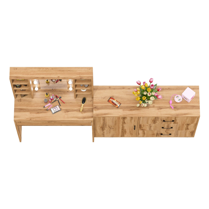 Туалетные столики, Туалетный столик с подсветкой 115 и комод с дверкой и 3-мя ящиками 122-1204