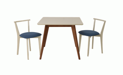 Стол Сканди М 100 орех/слоновая кость со стульями Франк слоновая кость рогожка синий