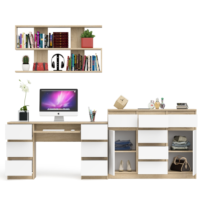 Домашние кабинеты, Комод-тумба Мори МК1200.4 с открытой верхней полкой и стол компьютерный МС-2