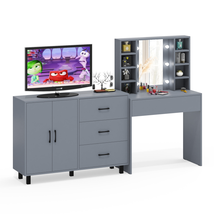 С зеркалом, Туалетный столик с подсветкой 115 и тумба-комод 123-1204