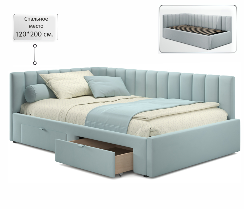 Мягкая кровать, Мягкая кровать-тахта Milena 1200 c ящиками