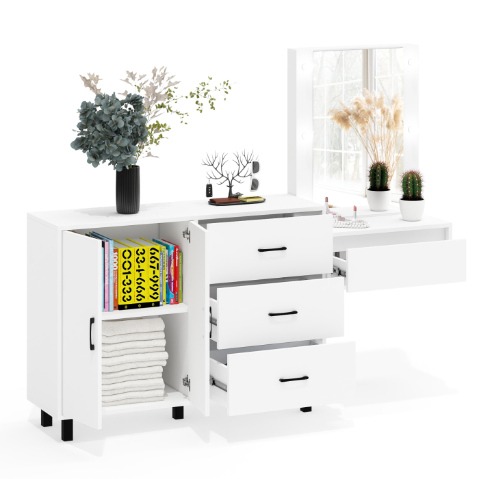 С зеркалом, Стол косметический навесной с подсветкой и тумба-комод 123-1204.