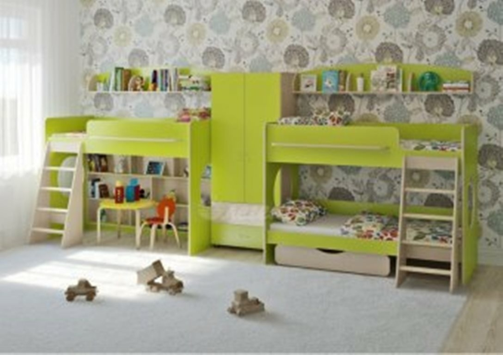 С рабочей зоной, Трехъярусная кровать Легенда 25.4 Дуб молочный