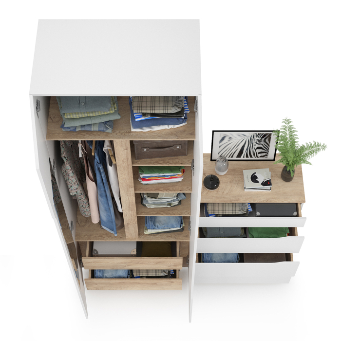 В гостиную, Шкаф двухстворчатый с комодом Муссон белый/дуб эндгрейн элегантный