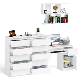 Стол компьютерный Мори МС-1 правый с комодом на 10-ть ящиков и навесной полкой 900