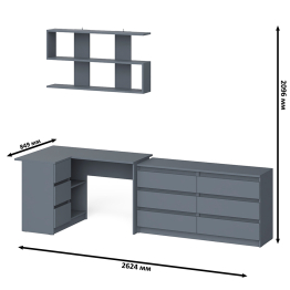 Стол угловой компьютерный Мори МС-16 левый с навесной книжной полкой и комодом МК1380.6