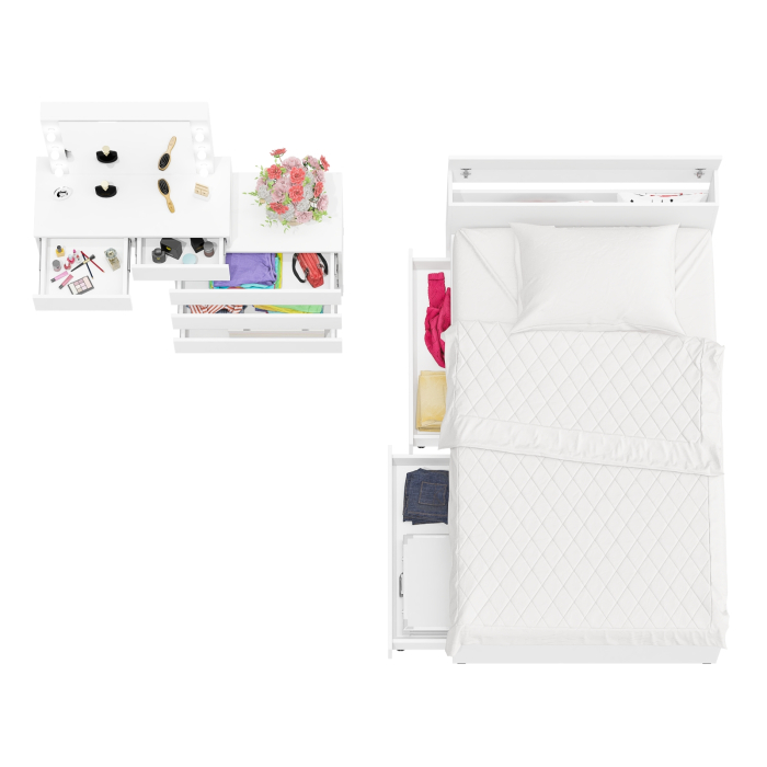 Спальные гарнитуры, Столик туалетный с лампочками 110 с полутораспальной кроватью с ящиками Ксения 1200