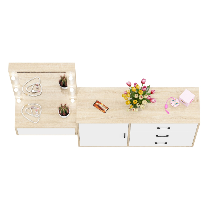 Туалетные столики, Комод с дверками и ящиками 122-1204 и косметический столик навесной с подсветкой