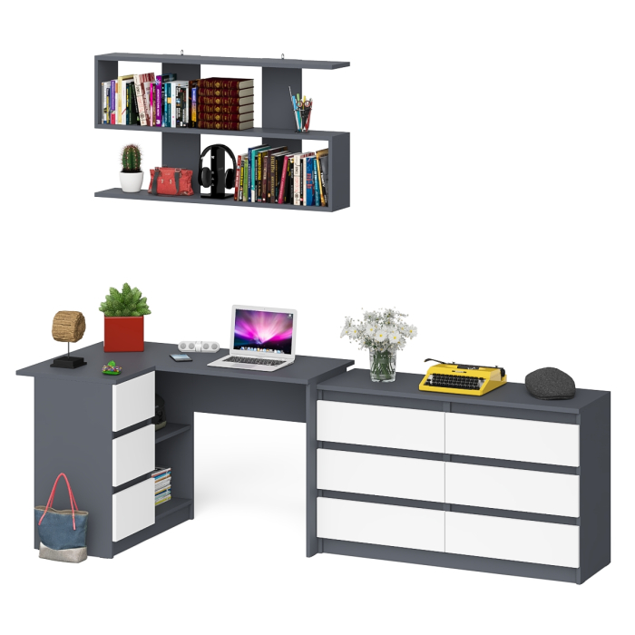 Домашние кабинеты, Стол компьютерный угловой МС-16 левый Мори с полкой для книг и широким комодом