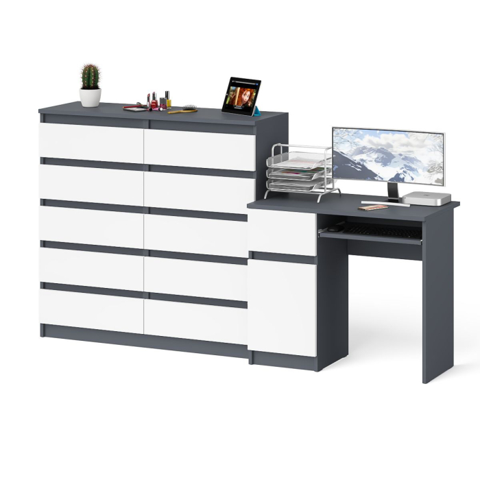 Домашние кабинеты, Комод Мори МК1200 на 10-ть ящиков и компьютерный стол МС-1 левый