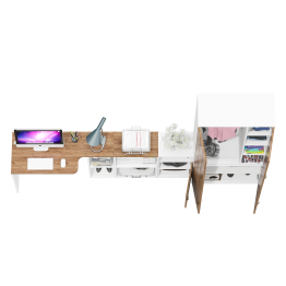 Бельевой шкаф Лидер-8 20Б со столом с нишами и тумбой для документов