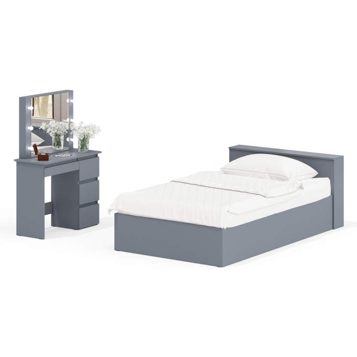 Спальные гарнитуры, Кровать с ящиками полутораспальная Ксения 1200 и туалетный столик с подсветкой Сура